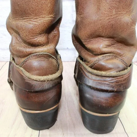Vintage Frye Brown Leather Mid Calf Harness Western Boots Size 8.5 Medium - Picture 10 of 11